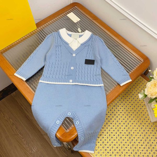 Popular newborn baby jumpsuits Alphabet logo printing infant bodysuit kids designer clothes Lapel knitting design toddler romper