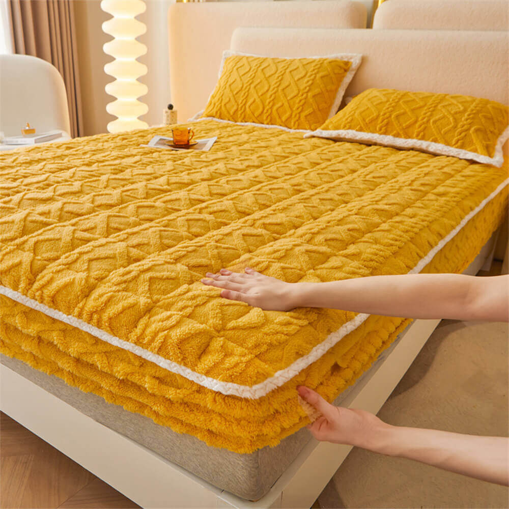 Washable Fluffy Fitted Sheet Mattress Cover, Yellow - Pillowcase（2Pcs）