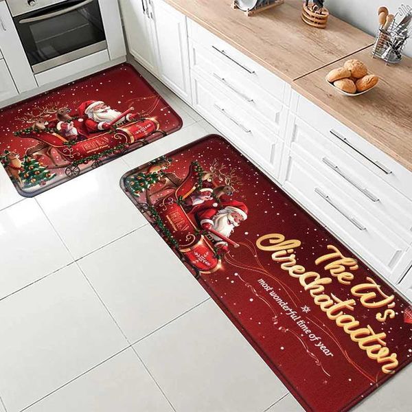 Christmas Kitchen Floor Party Decoration Decoração do corredor Tapetes de cozinha lavável para a sala Decoração de casa Decoração de casa
