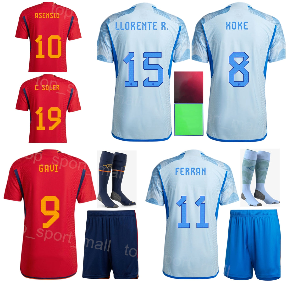 Men Youth Spain Jerseys Soccer National Team PACO ALCACER CAZORLA PIQUE DIEGO COSTA SILVA ISCO DAVID VILLA XAVI FABREGAS Football Shirt Kits 2022 Wo