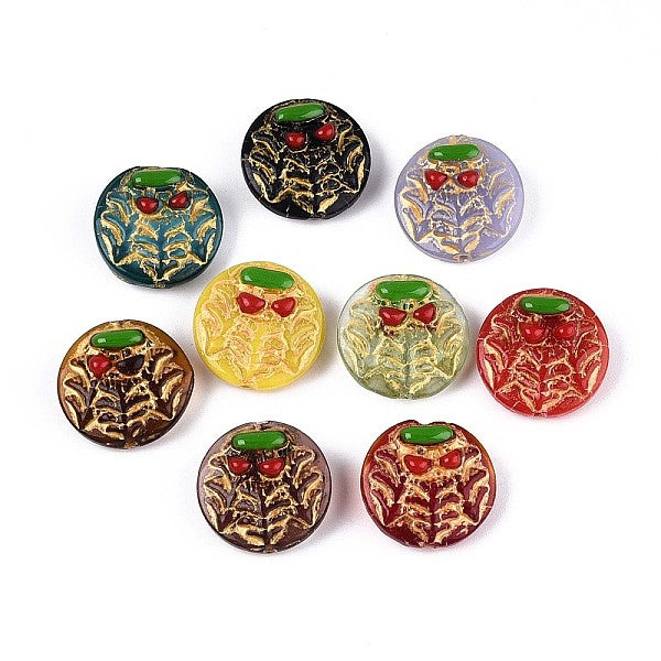 Perles de verre plates et rondes avec des champignons