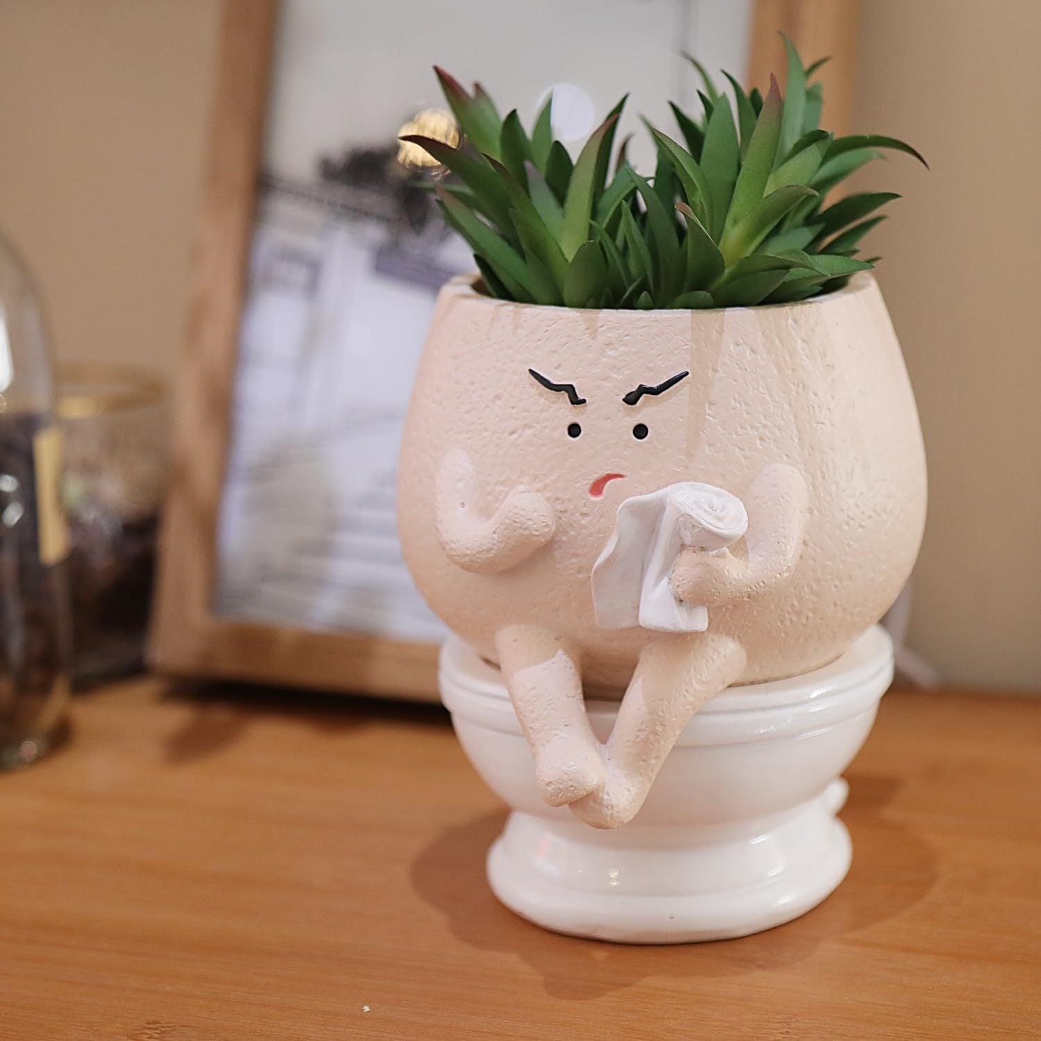 TEMU Toilet Planter With Drainage Hole For Indoor Plants, Cute Self Watering Plant Pot For Succulent Flower Pots, Unique Head Planters Home, Office