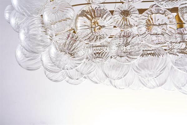 Nordic Dining Room Bubble Ball Swirled Glass Chandelier Over Table 51 inch Large Gild Gold Clear Blown Water Ripple Glass Kitchen Island Lig