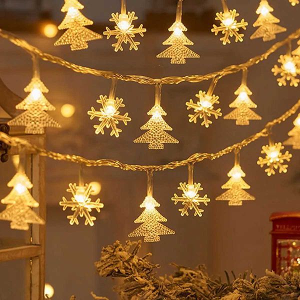 Christmas Tree Snowflake LED String Lights Banner Christmas Decoration 2024 for Home Navidad Xmas Tree Decor Fairy Light PendantLX241112