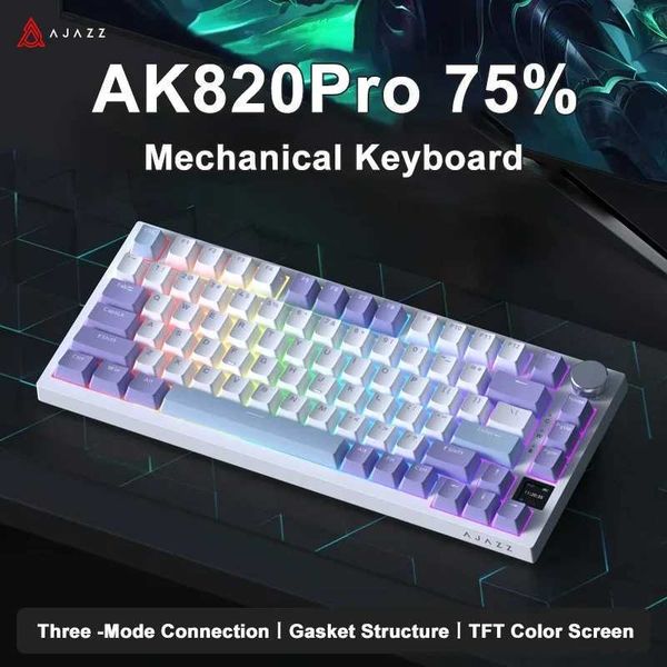 Keyboards AJAZZ AK820 - AK820Pro Gaming Mechanical Keyboard 75% 82 Keys Wired Single Mode-Bluetooth Wireless Gamer Keyboard for Laptop PC z2
