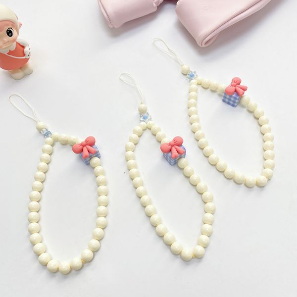 ddmygifts New bead phone chain, grid square rope, bow accessories, short hanging rope bracelet A