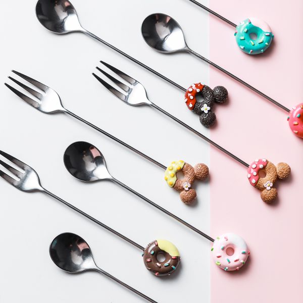 Spoons 304 Stainless Steel Doughnut Spoon Fork Coffee Dessert Tea Ice Cream Forks Stirring Candy Cute Cartoon Teaspoon Drop Delivery Smtrq