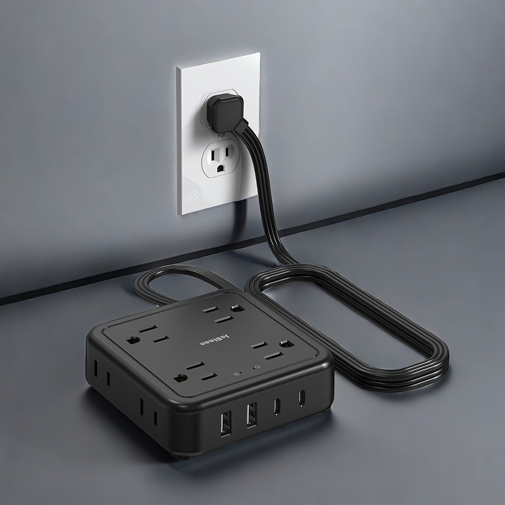 TEMU Protector Power Strip, 5ft Flat Plug Extension Cord, 8 Ac Outlets, 4 Usb Charger (2 Usb C), Protection, Desk Charging Station For Office