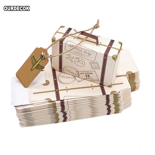 Gift Wrap Suitcase Candy Boxes Travel Classic Elegant Theme Box Wedding Birthday Anniversary Party Favor With Airplane Hanging 230209