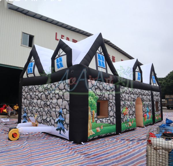 Beautiful Inflatable Santa Cottage Tent House Giant Christmas Theme Decoration Santas Grotto For Event