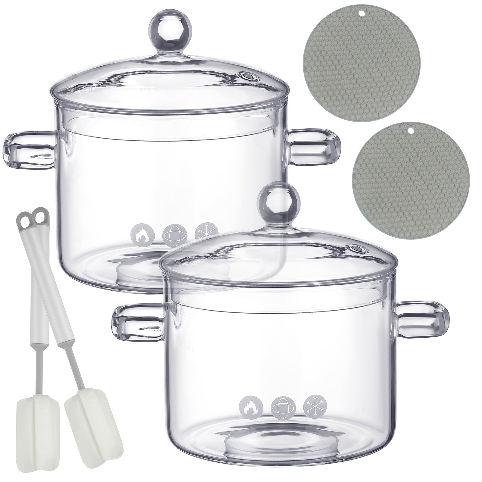 TEMU 2 Pcs Christmas Clear Glass Pots For Cooking On Stove 1.3 L 44 Oz Glass Saucepan With Lid Handle Simmer Pot Handmade Cookware Borosilicate Glass