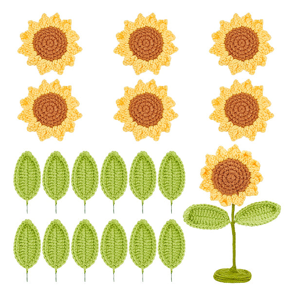 18Pcs 2 Style Hand Knitting Wool Sunflower and Leaf