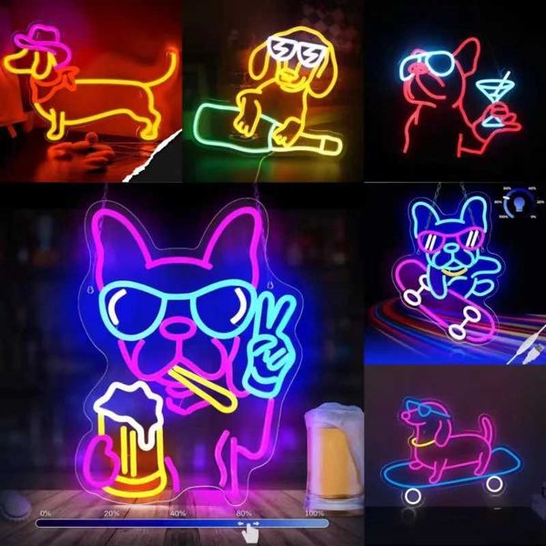 Fashion Skateboarding Dog Neon Lights Dimmable Wall Decoration LED Bedroom Living Room Pet Shop Bar Party Birthday Wedding Gifts X241210