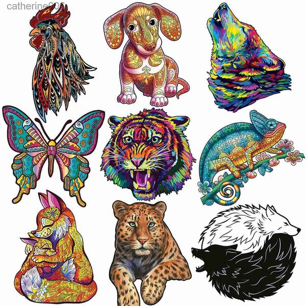 Puzzles Mysterious Wolf Tiger Irregular Shape Jigsaw Puzzles For Kids Adults Wooden Animal Puzzles Creative Montessori Educational ToysL2310