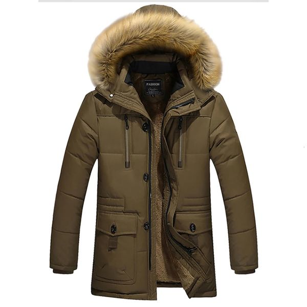 TRAF Winter Fashionable and Comfortable Mens Raccoon Collar Medium length Wool Plus Large Size Hooded Cotton padded Jacket 240929