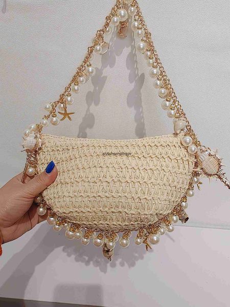 Evening Bags Sea breeze sea grass seashell pearl bag handmade handbag stylisheendibags H240904