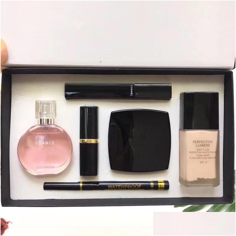 Makeup Sets Brand 6Pcs 5Pcs Set 15Ml Perfume Lipsticks Eyeliner Mascara Liquid Foundation 6 In 1 With Gift Box Lips Cosmetics Kit Fo Otue0