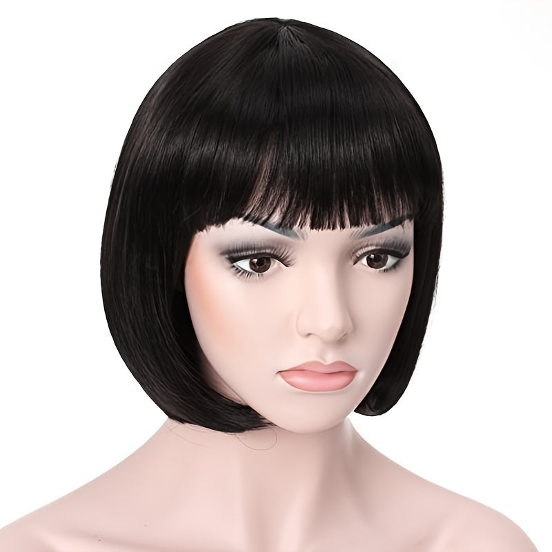 TEMU Fashion Short Straight Bob Wig With Bangs Synthetic Heat Resistant Wigs For Women Girls Music Festival