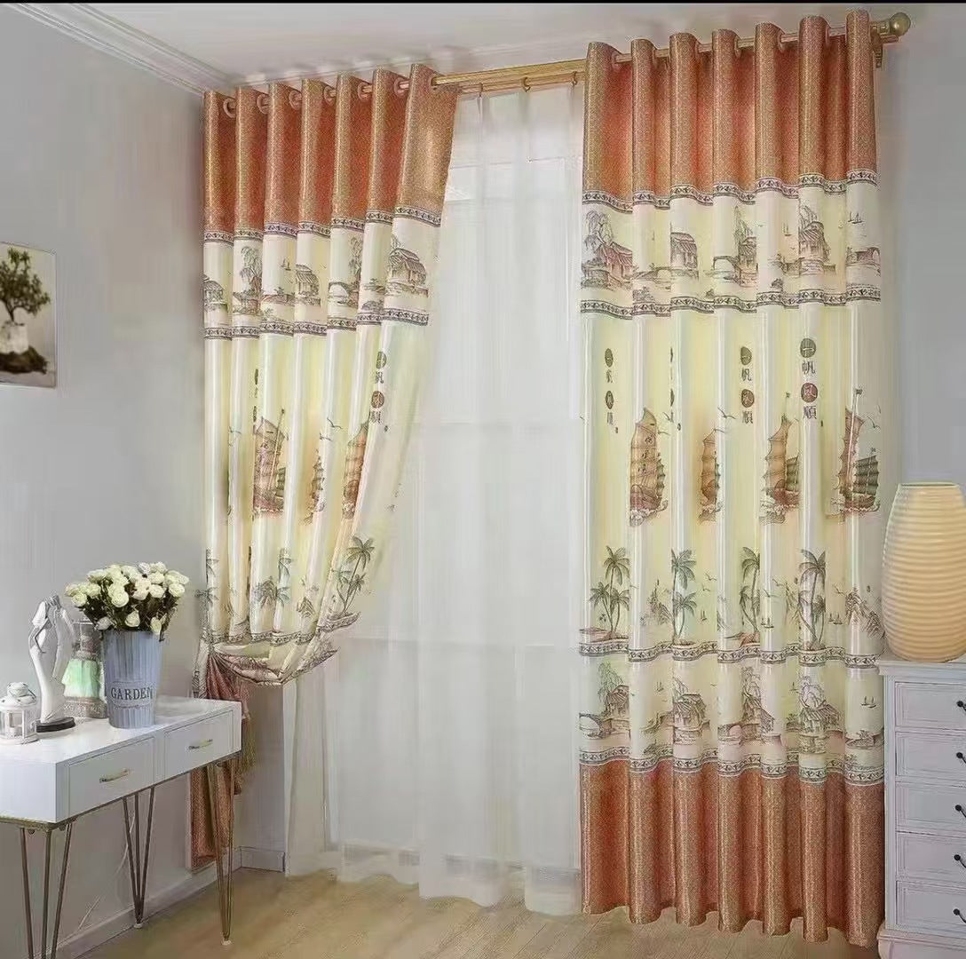 YL-37020 digital printed fabric shower curtain waterproof thick bathroom hook partition curtain