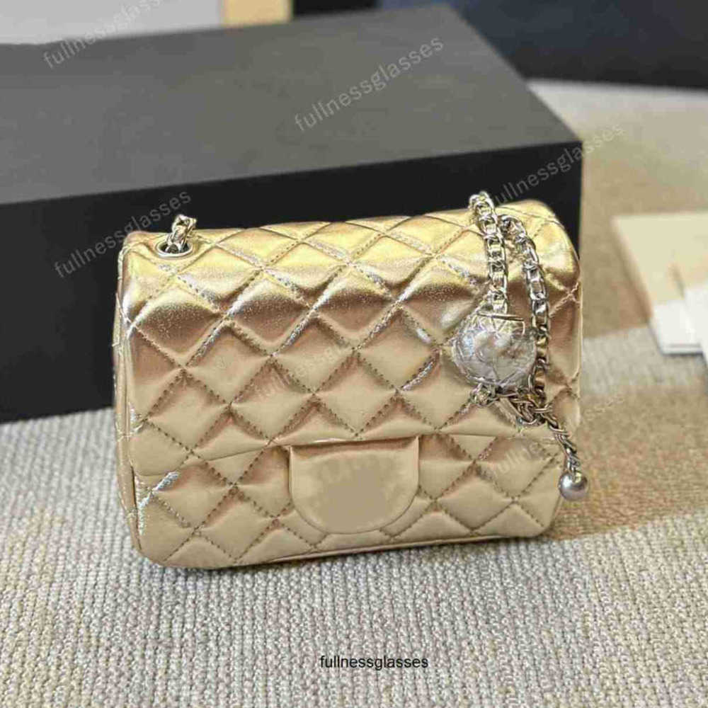 Designer bags 20cm 18cm Lambskin Shimmer Metallic Colors Square Quilted Classic Mini Flap Silver Crush Ball Chain Crossbody Handbag Luxury With Star