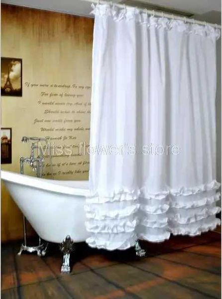 White Ruffled Princess Dress Design Shower Curtain Bathroom Waterproof Mildewproof Polyester Fabric With 12 Hooks 180cm*180cm M240824