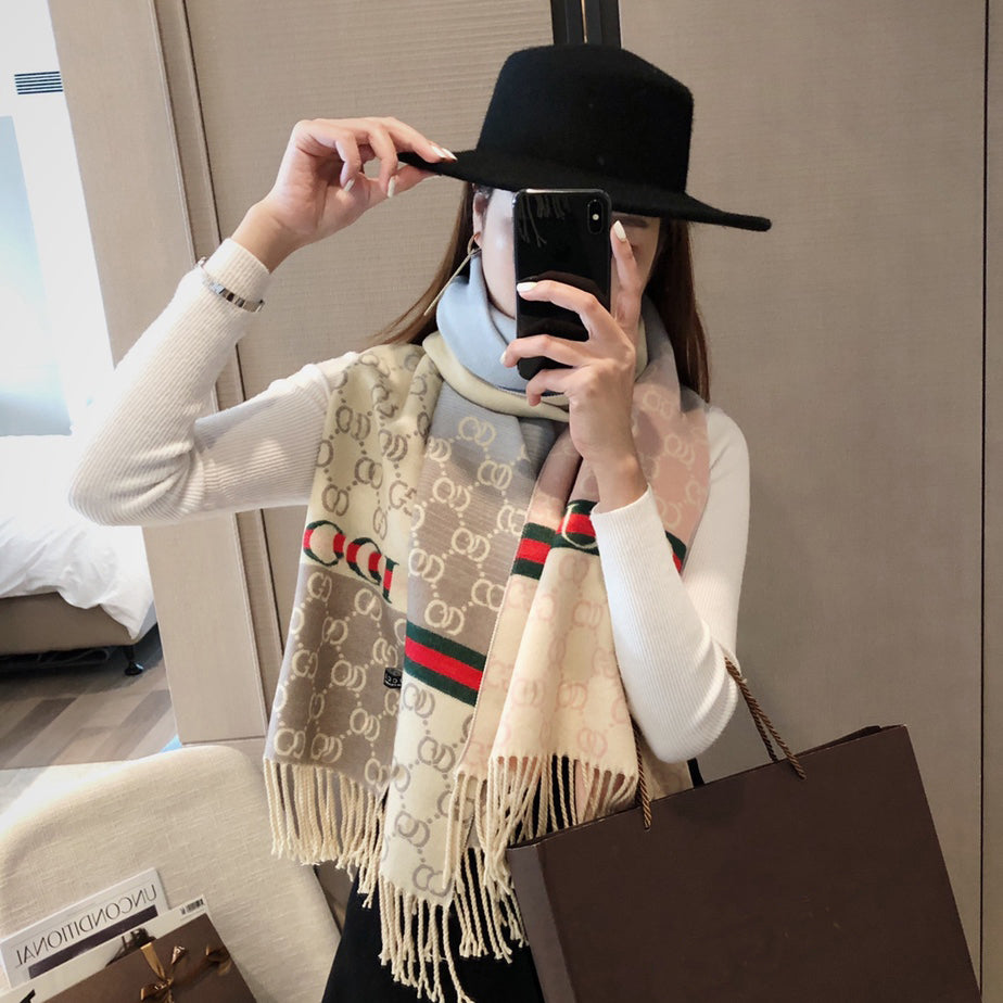 Scarf designer scarf for women Shawl Knitting Warm Fashion flowerColor-Blocked matching Pure Color Temperament Travel Gift long pashmina tassel echa