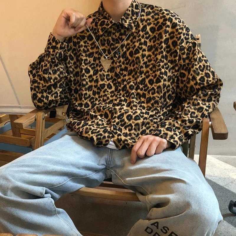 Shirts Spring Summer Man Thin Mens Clothing Streetwear Casual Loose Printing Leopard Turn-down Collar Long Sleeve Handsome Z240914