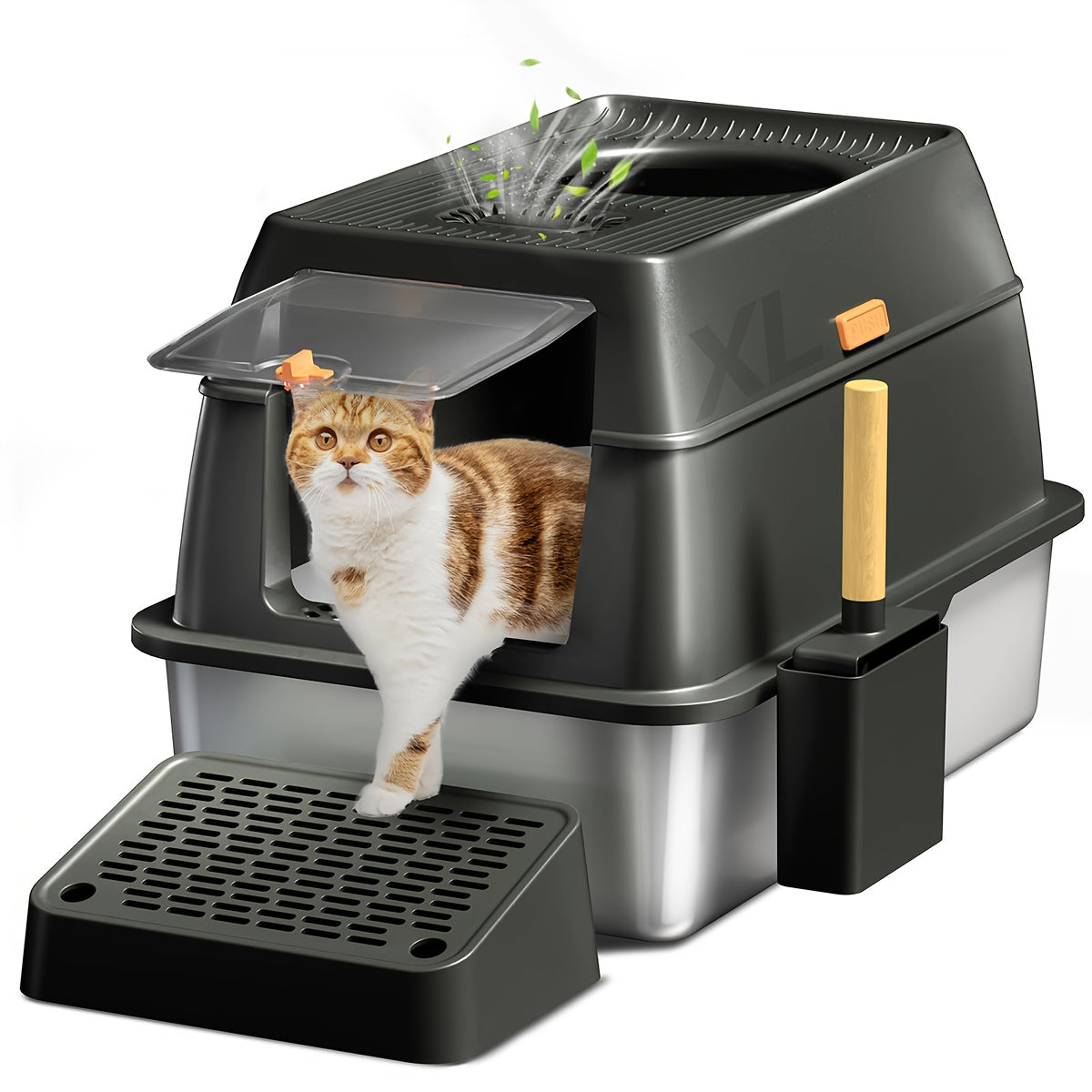 TEMU Extra Large 48l Stainless Steel Litter Box With Lid, Enclosed Metal Litter Pan For , Leak-proof, , Easy To Clean, Includes Scoop And High Side