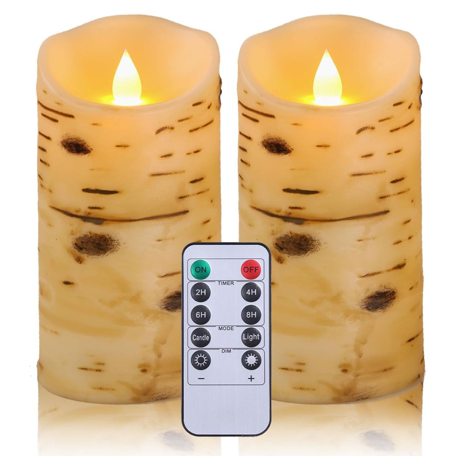 TEMU Birch Candles Flameless Led Candles Flickering, Battery Operated Candle, , Birch Grain Candle With Remote Control And Timer For Romantic