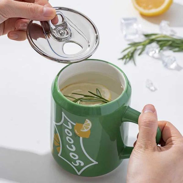Soda can cup cola beverage ceramic cup with lid office coffee cup for men and women water cup with straw beverage cup X241205