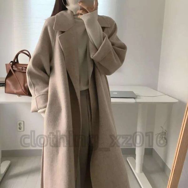S Wool Elegant Women Long Coat With Belt Solid Color Sleeve Chic Outerwear Autumn Winter Ladies Overcoat Olid Leeve Trend Comfortable Breath