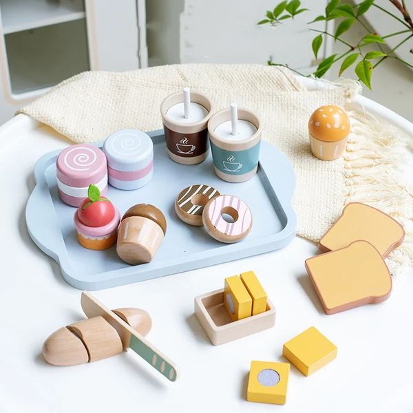 Wooden Pretend Play Kitchen Toys Cutting Food Accessories Set Kids Breakfast Set Baking Toy Childrens Role Playing Kitchen Toys 250109