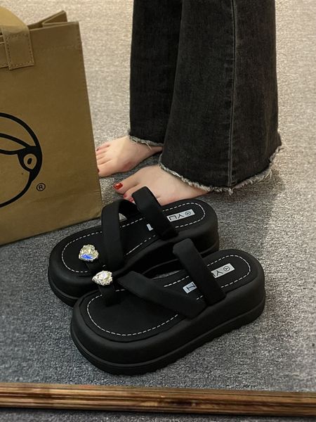 Woman Shoes 2024 Rubber Flip ps Slippers Casual Glitter Slides Pantofle Heeled Mules Platform Hawaiian Jelly New High 8581