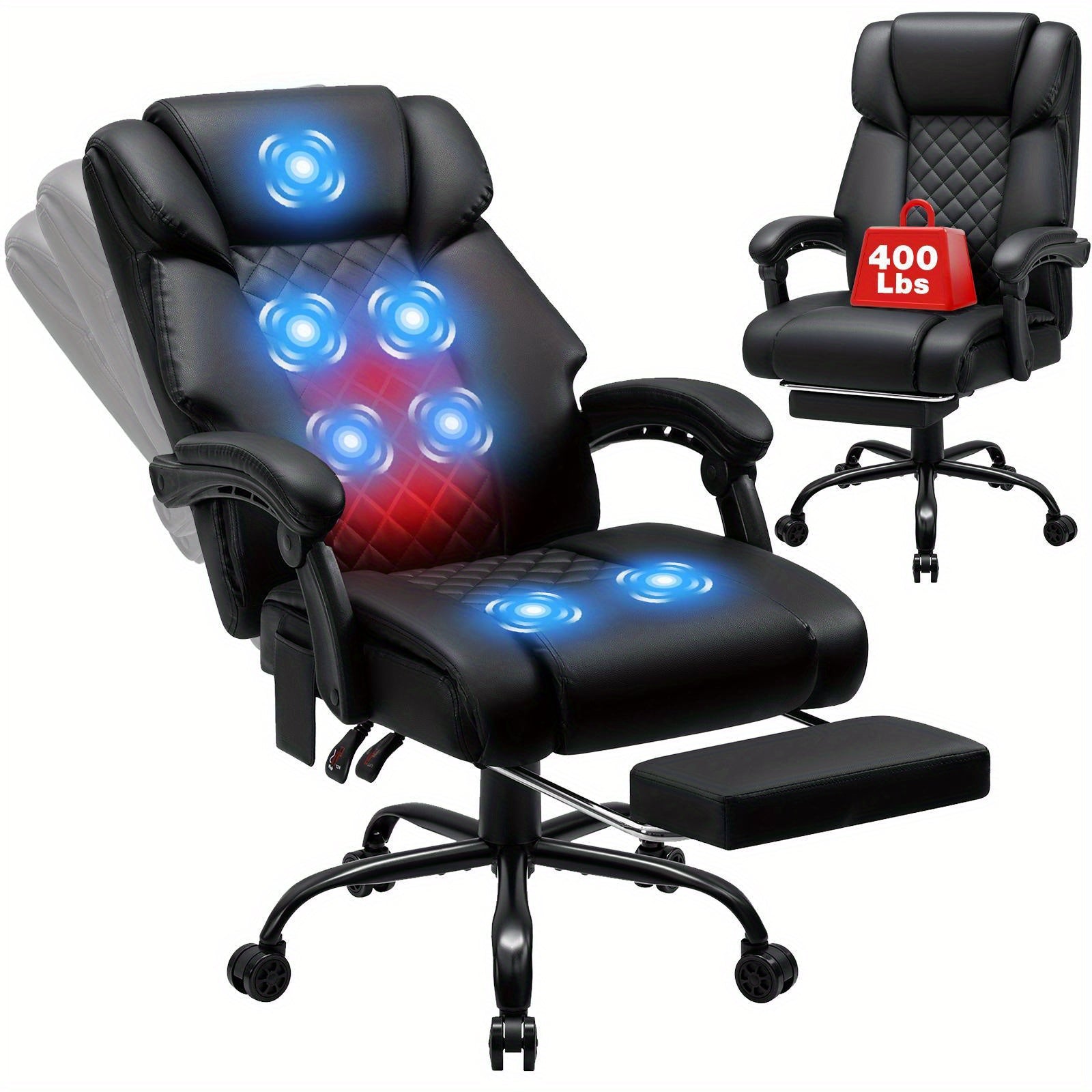 TEMU 7-point Massage Office Chair With Heated, Ergonomic Desk Chairs With Footrest & 135°reclining High Back, Big And Tall Executive Offices Chair
