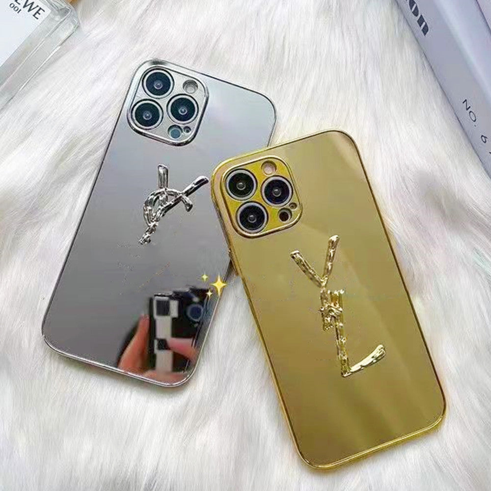 Luxury Plating Make Up Mirror Phone Case for iPhone 15 Pro Max Case Apple iPhone 14 Pro Max 13 Pro 12 11 Pro X XS Max XR 14 Plus Case Triangle P YL