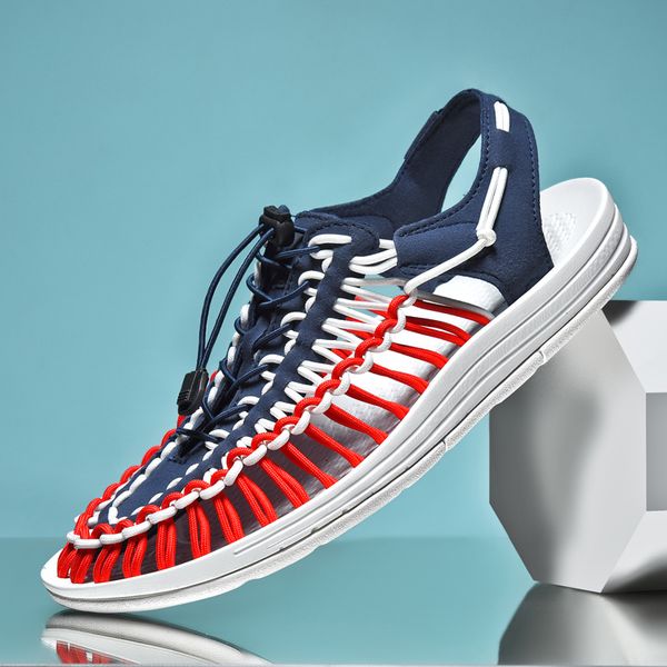 Men Summer Women Slippers Weaving Design Beach Gladiator Casual Flat Outdoor Couples Sandals BigSize 48 fecb