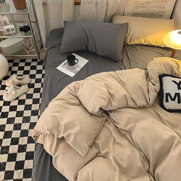 Latte coffee flat bottom down duvet cover set bed sheet home bedding pillowcase soft cover unfilled warm bed linen double large size Y241024