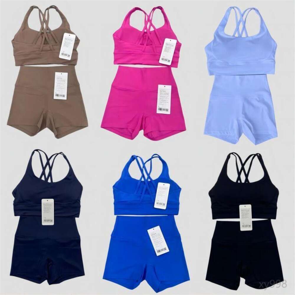 set Two Pieces Women Yoga Set Backcross Sport Bra Fiess Tank Top High Waisted Workout Tights Biker Gym Shorts Tracksuits Activewear