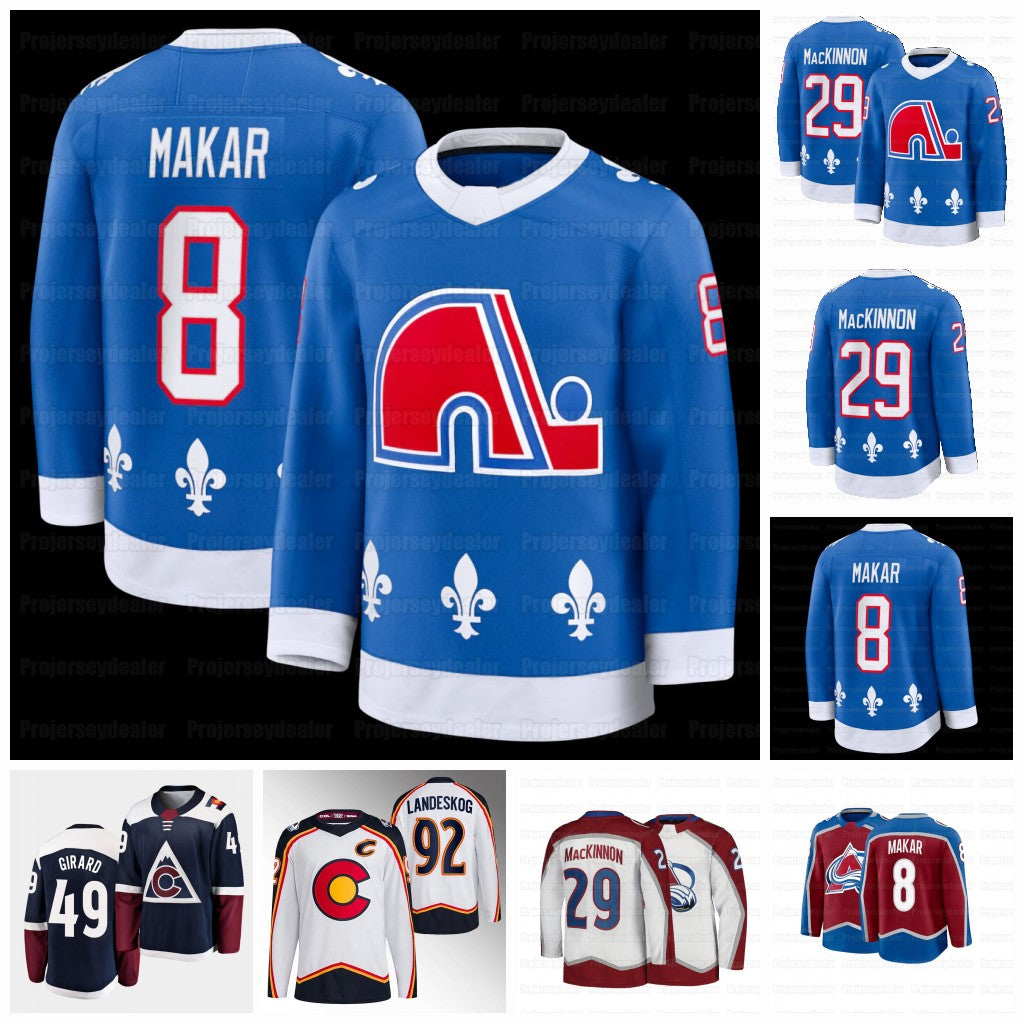 Avalanche 2025-26 Quebec Throwback Nordiques Hockey Jerseys Nathan MacKinnon Cale Makar Gabriel Landeskog Martin Necas Josh Manson Mackenzie Blackwo