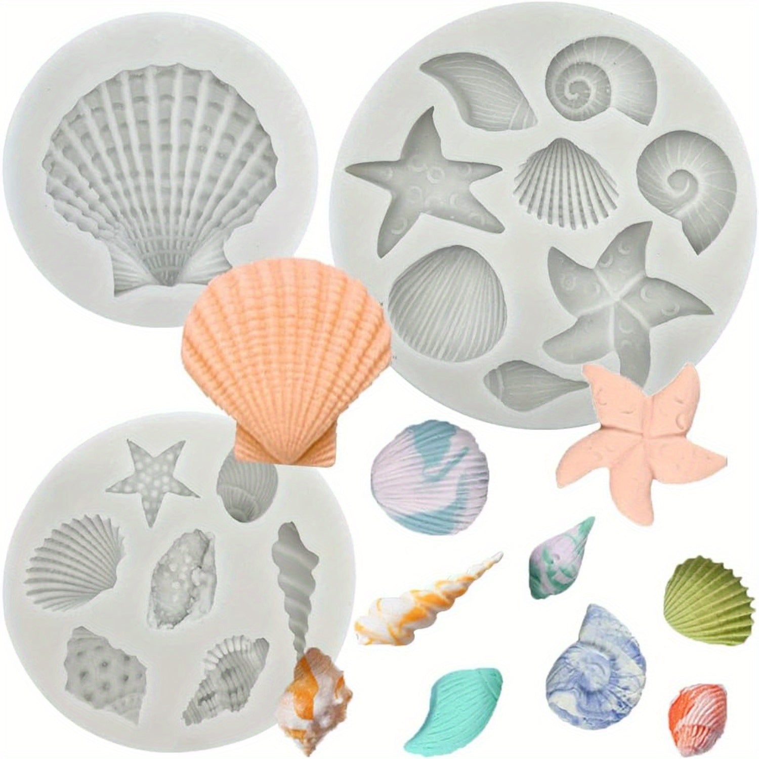 TEMU 3pcs Marine Theme Silicone Baking Molds - Food-grade Seashell, Conch, Starfish & Coral Molds For Diy Cake Decorating, Chocolate, Candy, Polymer