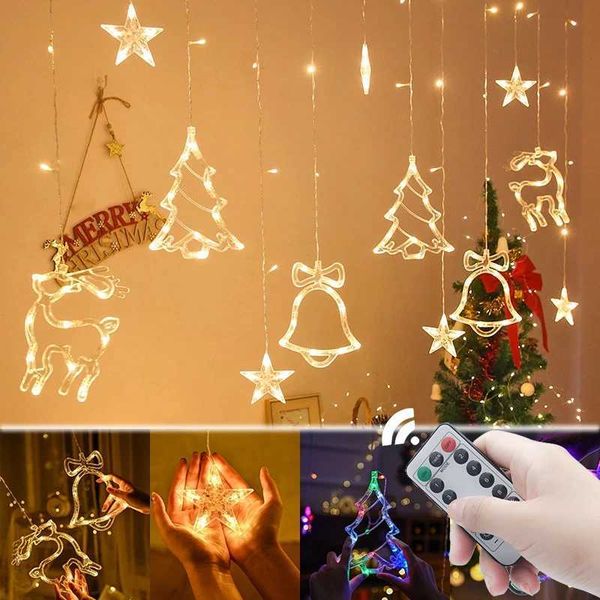 3.2M LED Christmas Lights Star Deer Bells Tree Garland Fairy Curtain String Light Festoon For 2025 New Year Party Holiday DecorLX241112