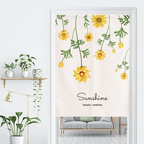 Sunflower Door Curtain Yellow Flower Doorway Kitchen Bedroom Partition Living Room Entrance Hanging HalfCurtain Sheer Curtains 241224