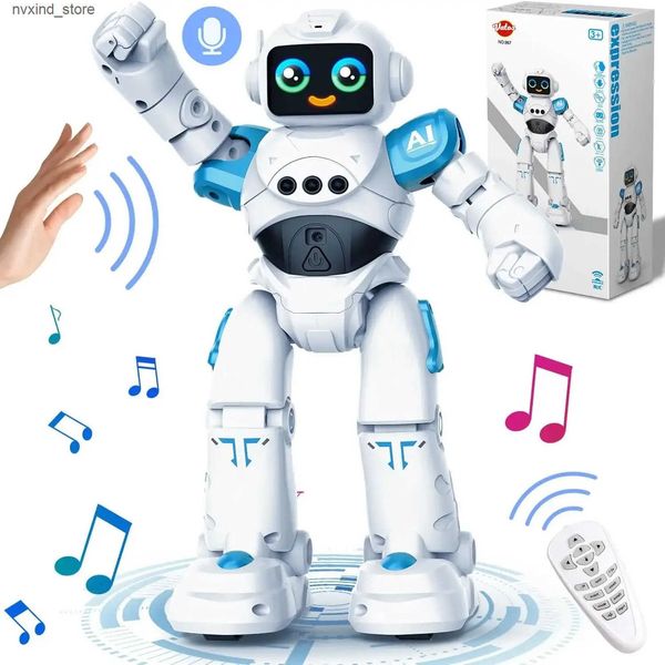Electronics Robots VATOS RC Robot Toy for Kids Smart Talking Voice Remote Control Robot Gesture Sensing Emo Robot Toy for Boys Girls Birthda