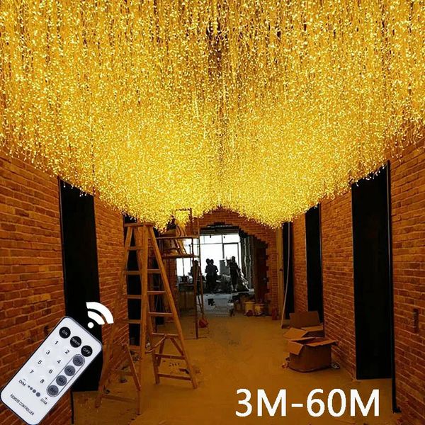Ramadan Christmas Decoration Outdoor Waterproof LED Curtains Ice Fairy String Lights Street Garden Winter 240926