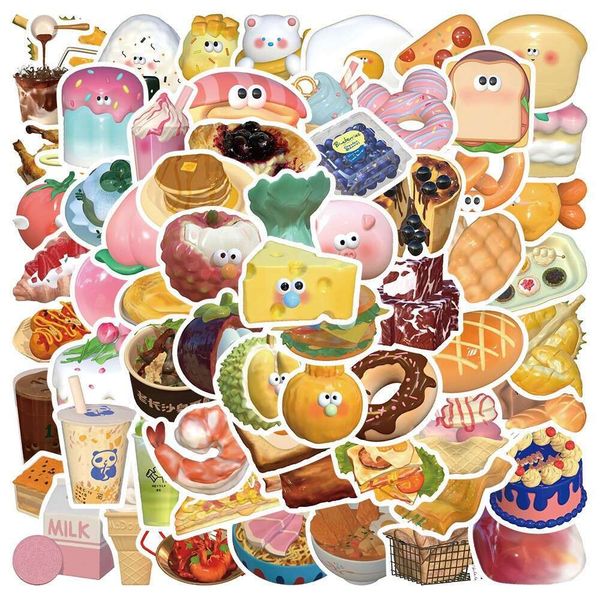 65 cartoon 3D food personalized graffiti decoration stickerslagenotebookrefrigeratorskateboardwaterproof