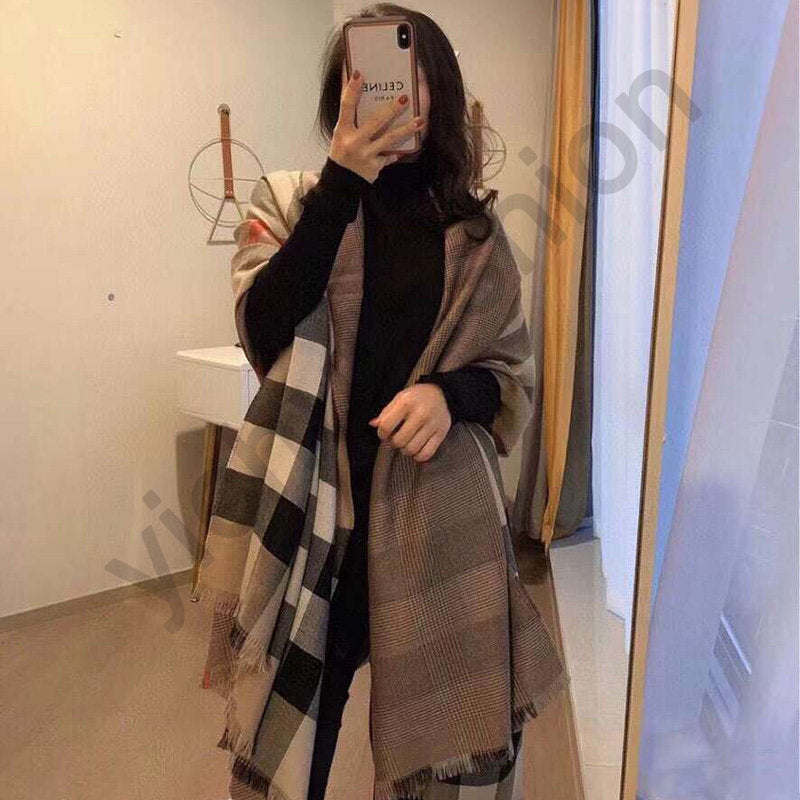 2022 Winter Scarf for Women Silk Cashmere Knit Plaid B Scarves Wraps Neck Headscarf Femme Warm Pashmina Foulard Bandana