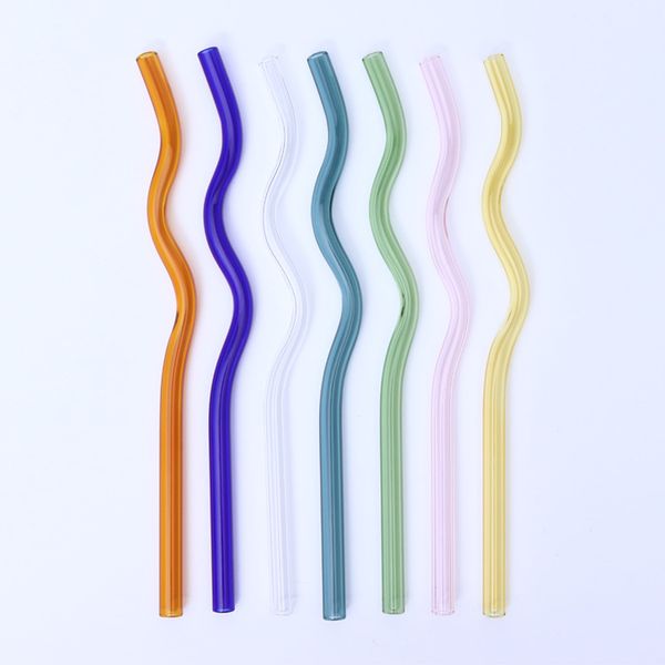 8x200mm colorful wavy glass drinking straws pipette ecofriendly baby milk juice reusable glass straw bar party