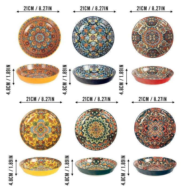 TEMU Taufikt 6pcs Ceramic Boho 950ml Large Salad Bowl For Soup Bowls Bowl Set Used For Christmas Thanksgiving Valentine's Day New Year's Eve , Gifts