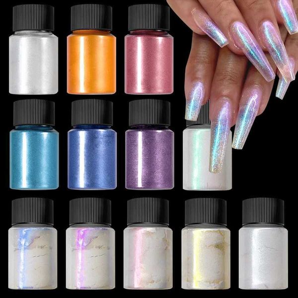 12 Aurora Nail Powder l Nail Glitter Neon Pigment Dust Effect Chre Decoration Nail Charms Nail Art DecorationT250121