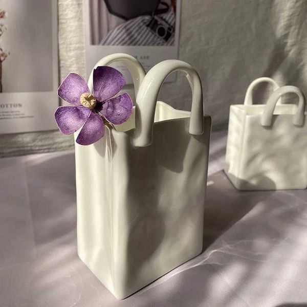 Nordic portable vase white ceramic flower vase modern home decoration accessories living room decoration garden bedroom decoration Y241227